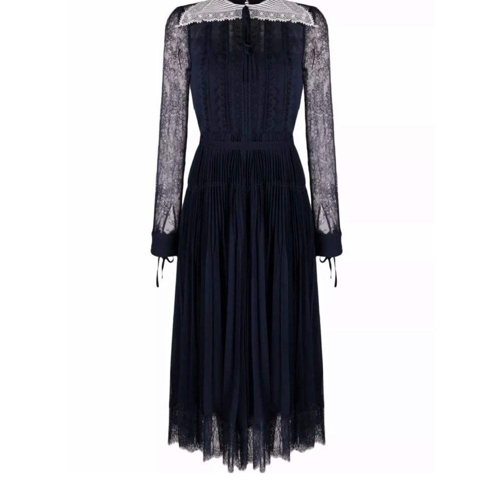 Self-Portrait Navy Lace Trim Midi Dress
